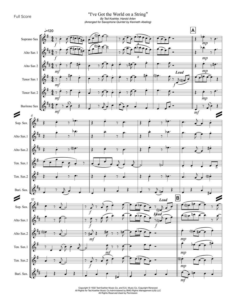 I've Got The World On A String Saxophone Quintet scores gallery preview page 2
