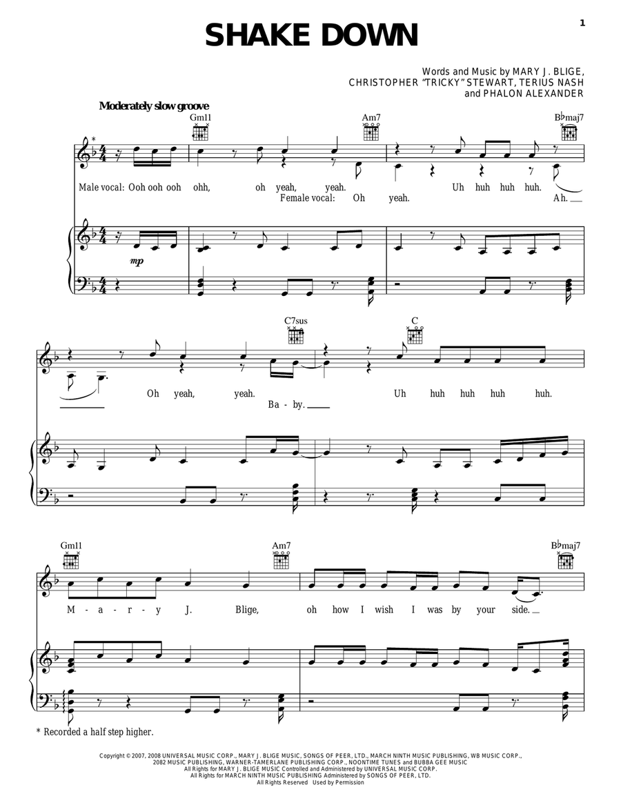 Shake Down Shake Down Piano, Vocal, Guitar scores gallery preview page 1