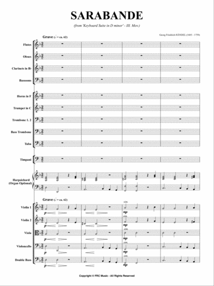 Sarabande - (from 'Keyboard Suite in D minor' - III. Mov.) for Orchestra Full Orchestra scores gallery preview page 3