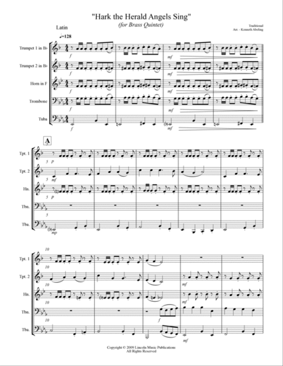 Hark The Herald Angels Sing (for Brass Quintet) Brass Quintet scores gallery preview page 2