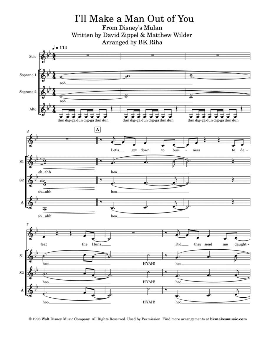 I'll Make A Man Out Of You SSA scores gallery preview page 1