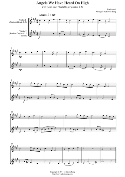 Angels We Have Heard On High (for violin duet, suitable for grades 2-5) image number null