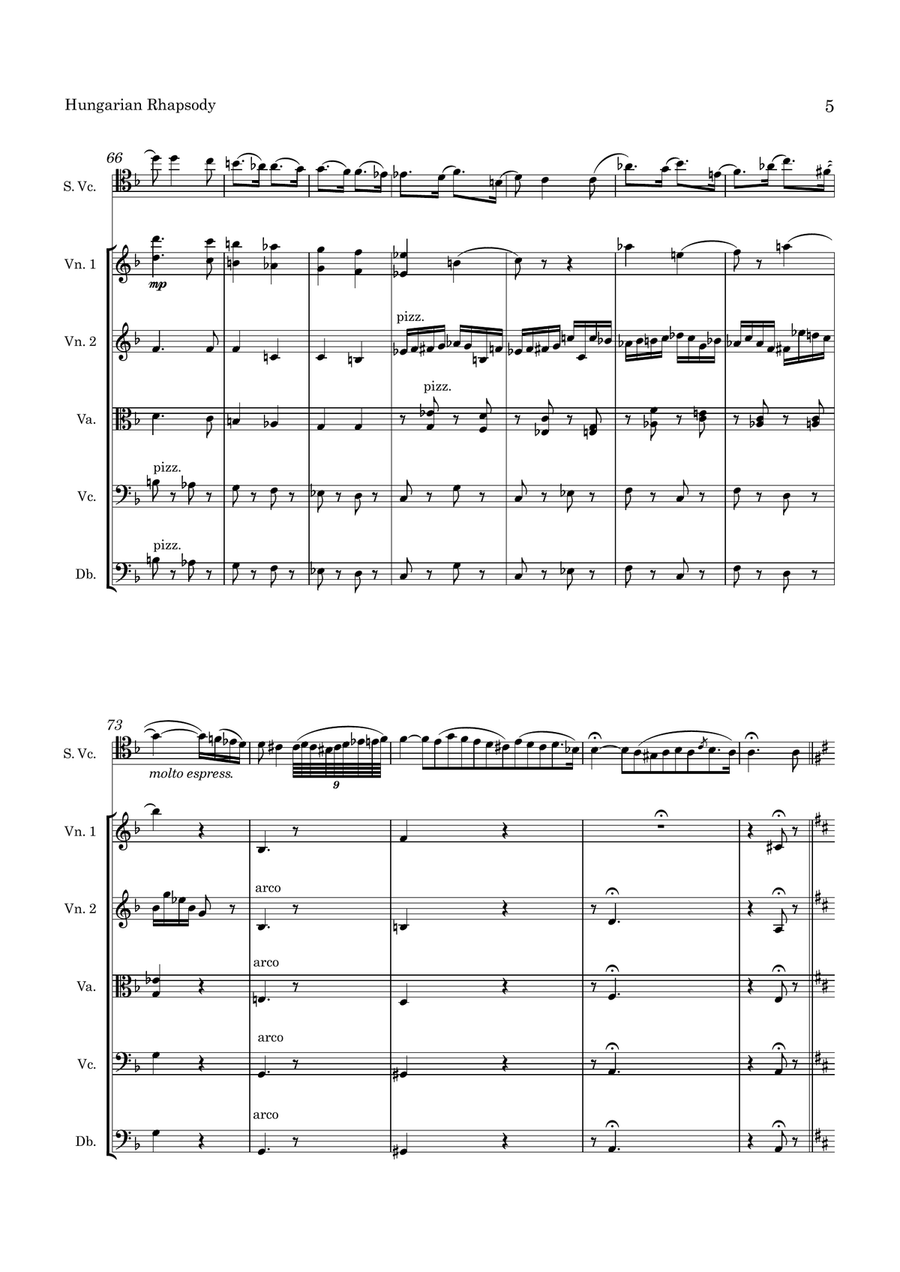 Popper Hungarian Rhapsody Op. 68 for Cello and String Orchestra String Orchestra scores gallery preview page 6