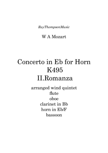 Mozart: Horn Concerto No.4 in Eb K495. Mvt. II Romanza (Romance) - wind quintet (featuring horn) image number null