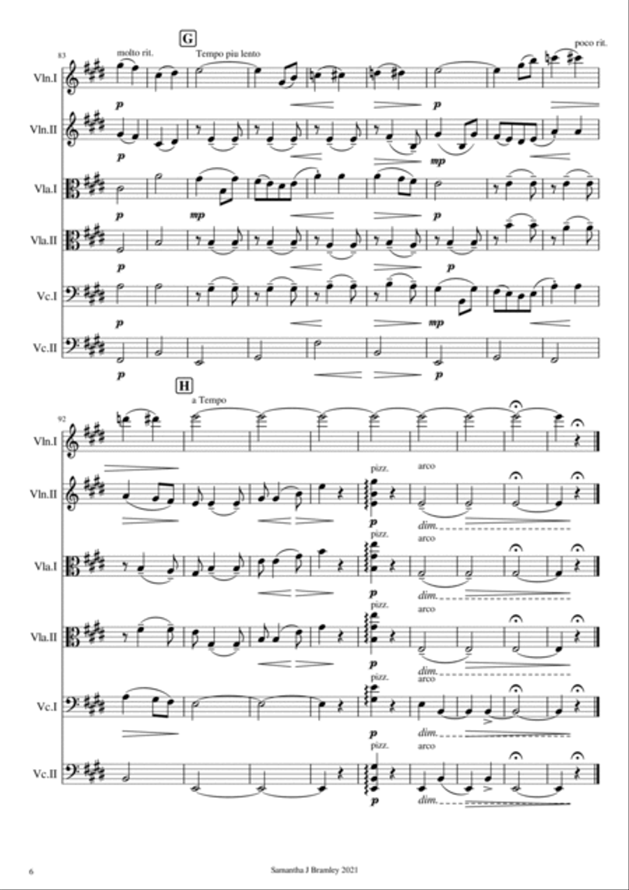 Salut d'Amour for string sextet Set of Parts scores gallery preview page 6