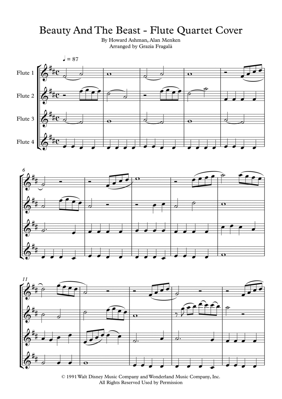 Beauty And The Beast Woodwind Quartet scores gallery preview page 1