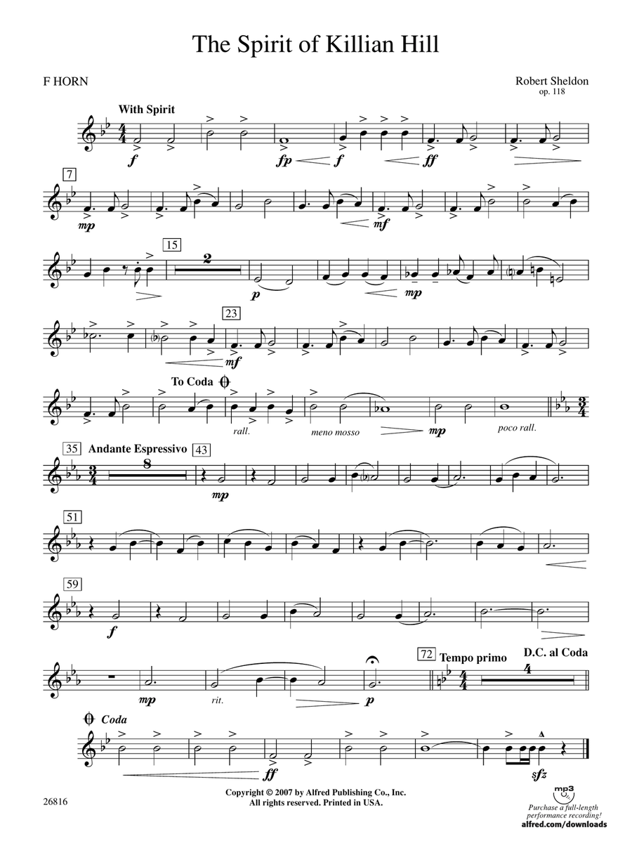 The Spirit of Killian Hill: 1st F Horn