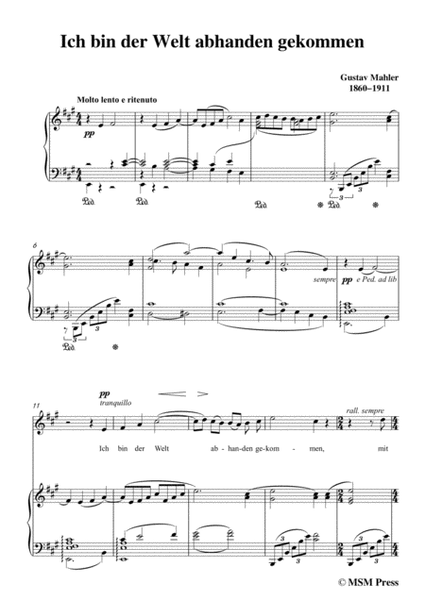 Mahler-Ich bin der Welt abhanden gekommen in A Majorv,for Voice and Piano image number null