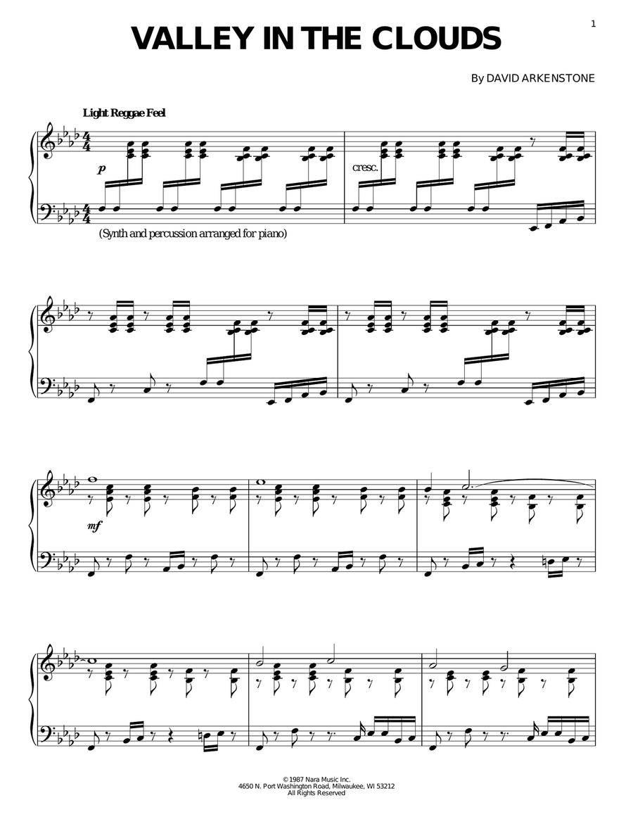 Valley In The Clouds Piano Solo scores gallery preview page 1