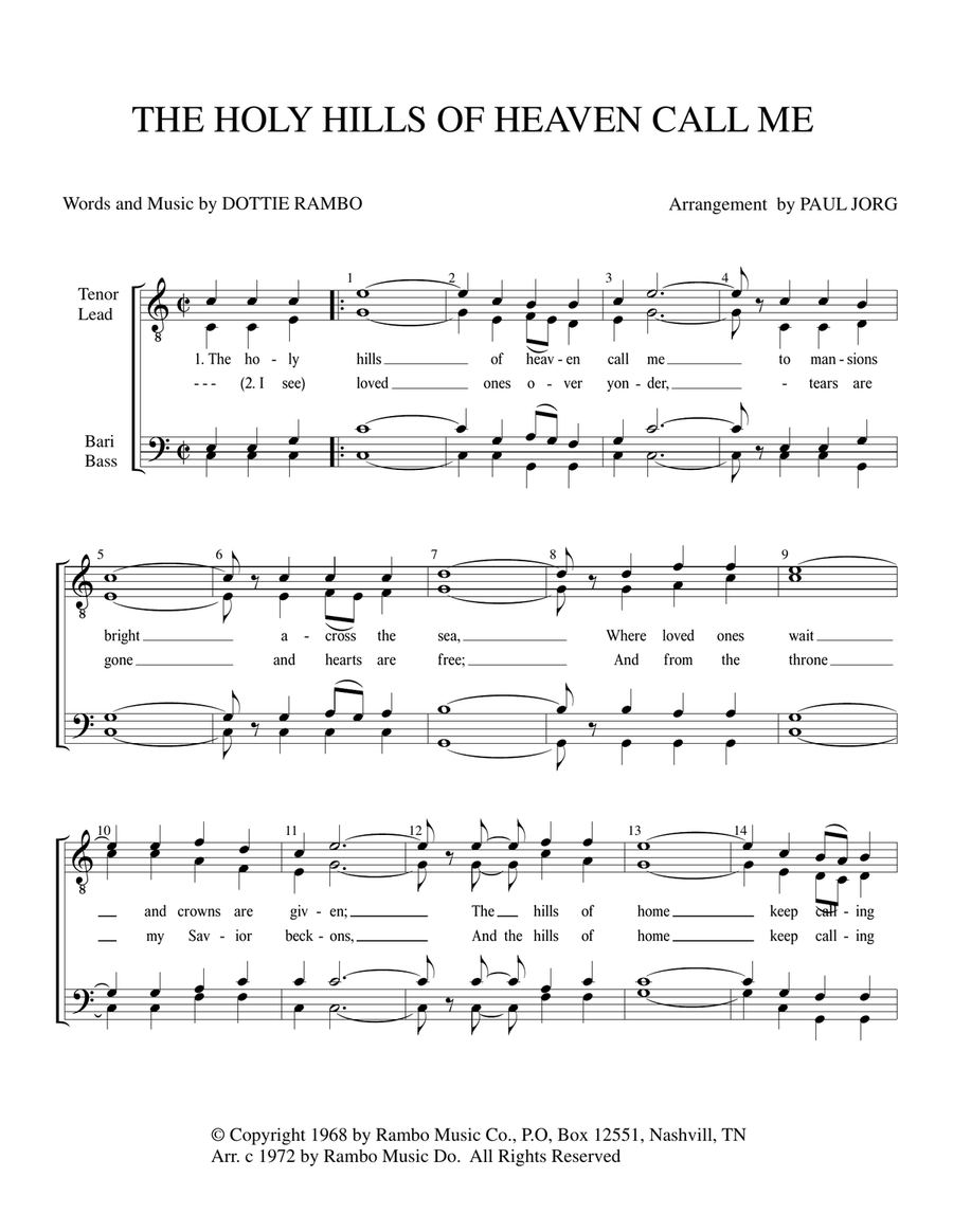 The Holy Hills Of Heaven Call Me TTBB scores gallery preview page 1