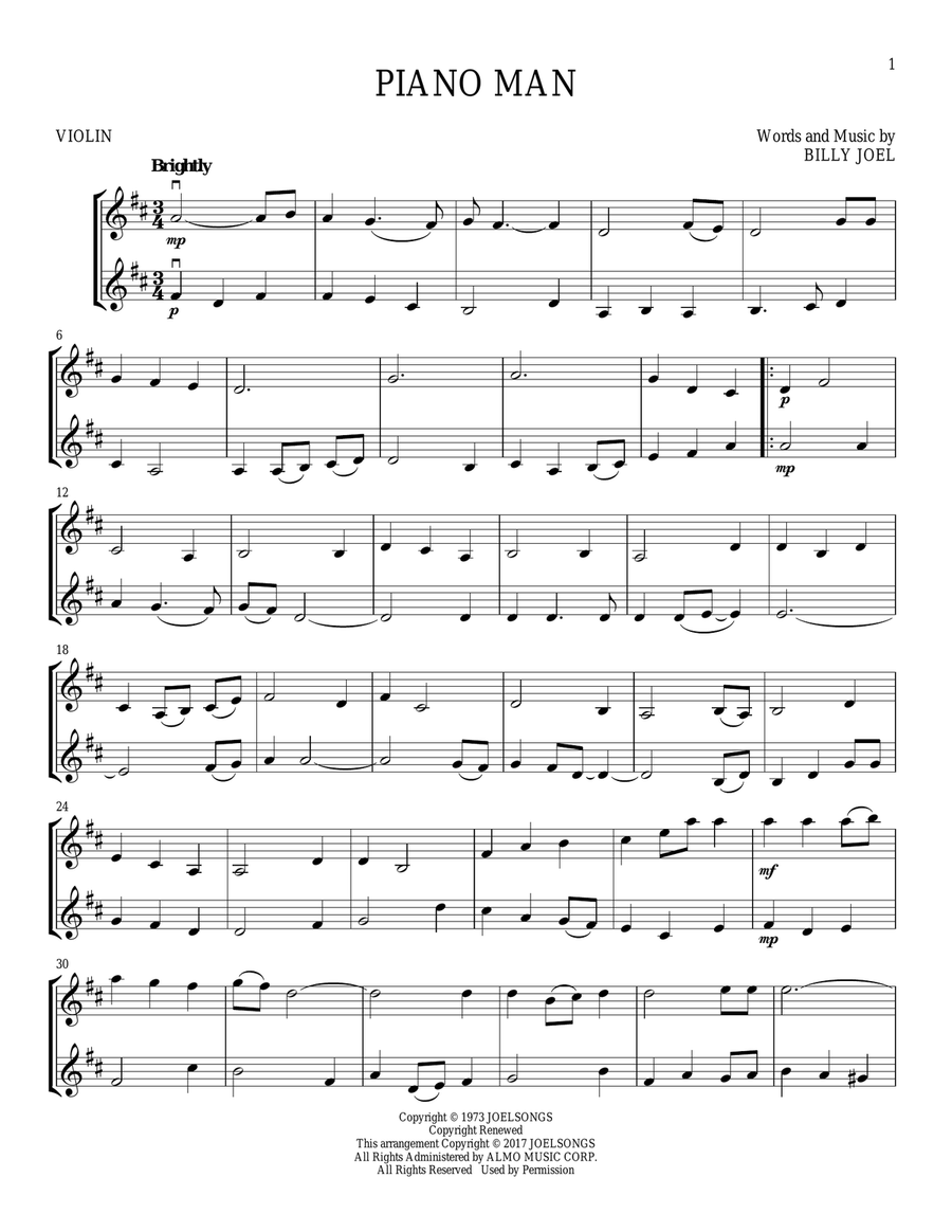Piano Man String Duet scores gallery preview page 1