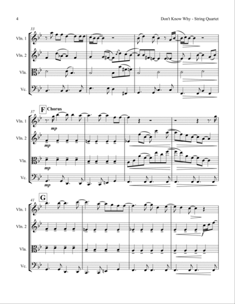 Don't Know Why String Quartet scores gallery preview page 6