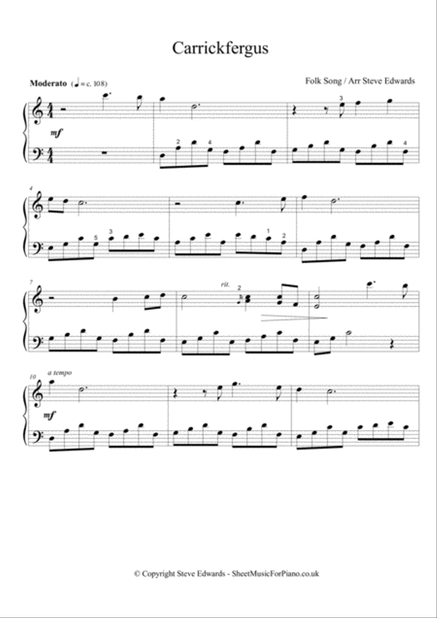 Carrickfergus - Piano Solo - Level Moderate Piano Solo scores gallery preview page 2