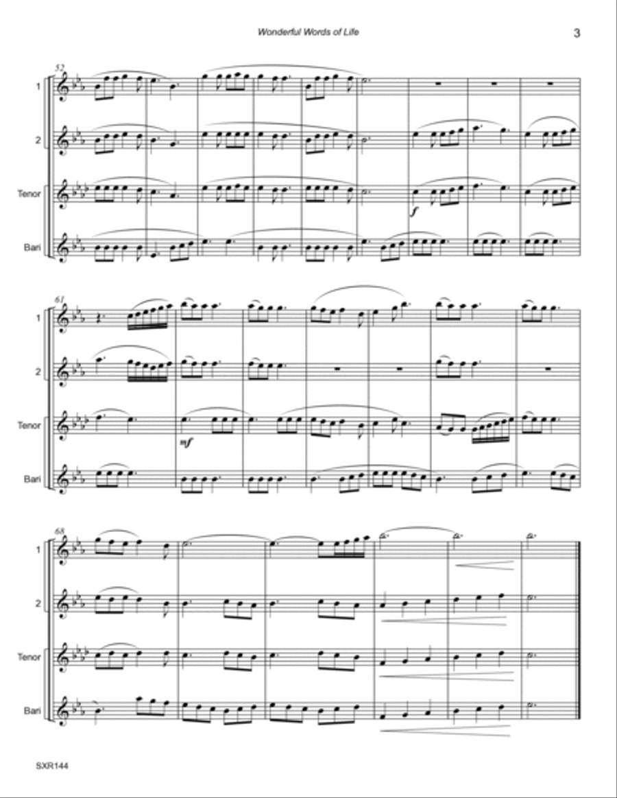 WONDERFUL WORDS OF LIFE with HOW FIRM A FOUNDATION - Saxophone Quartet (AATB or SATB) Saxophone Quartet scores gallery preview page 3