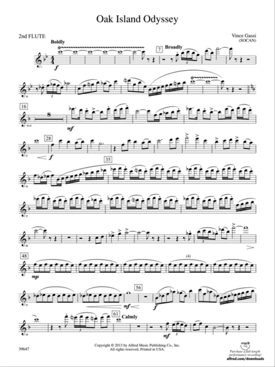 Oak Island Odyssey: 2nd Flute Concert Band scores gallery preview page 1