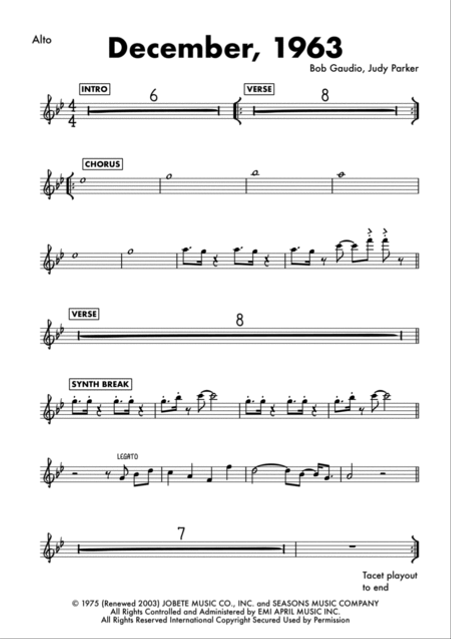 December 1963 (oh, What A Night) Tenor Saxophone scores gallery preview page 3