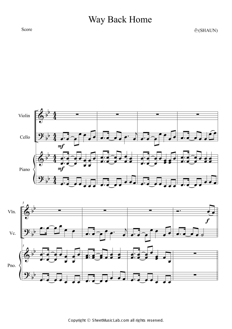Way Back Home Piano Trio scores gallery preview page 1
