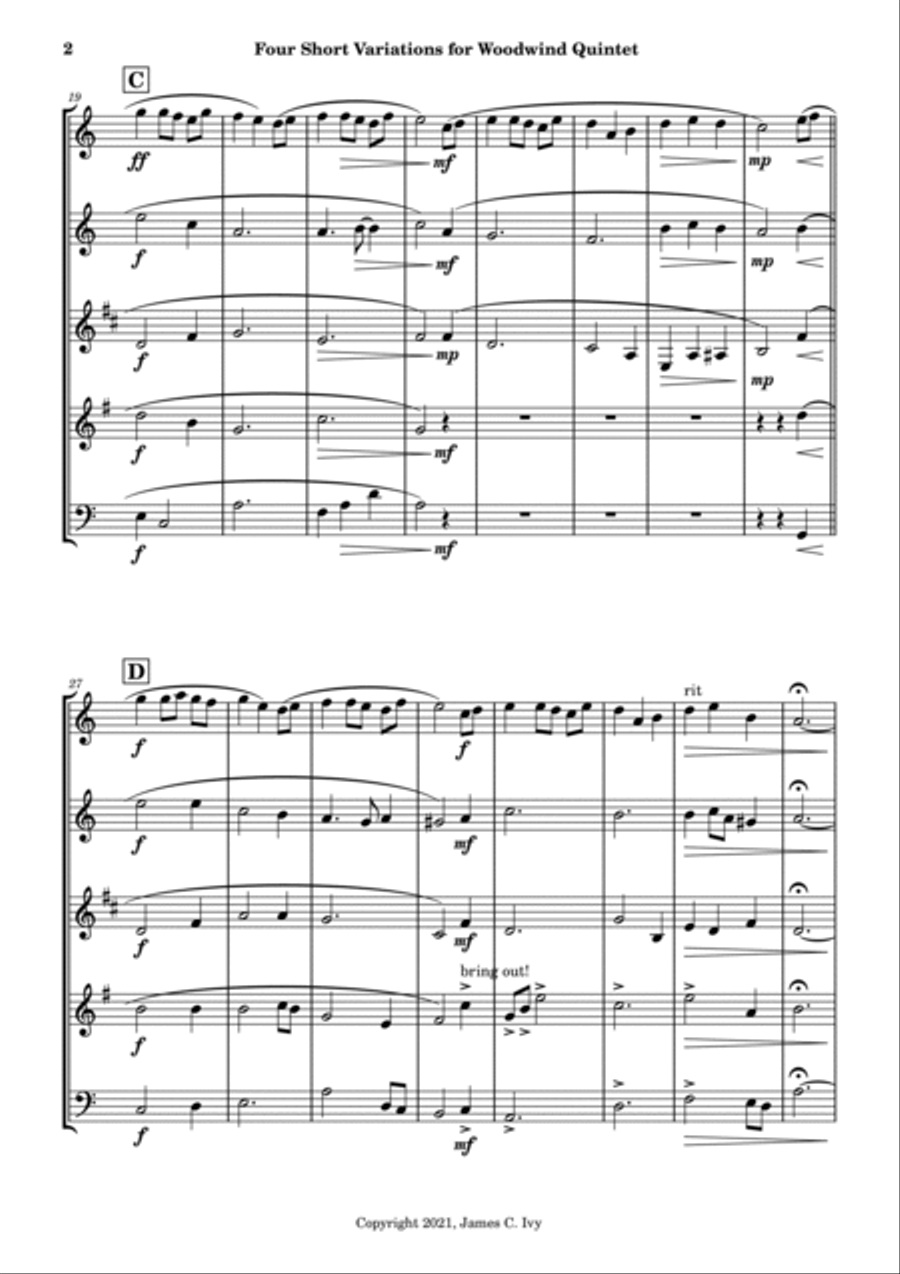 Four Short Variations for Woodwind Quintet Woodwind Quintet scores gallery preview page 3