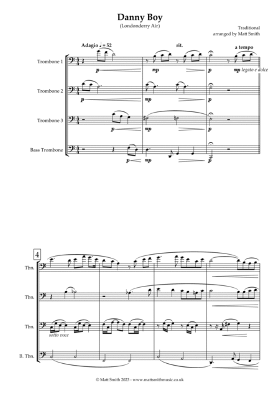 Danny Boy (Londonderry Air) - TROMBONE QUARTET Brass Quartet scores gallery preview page 3