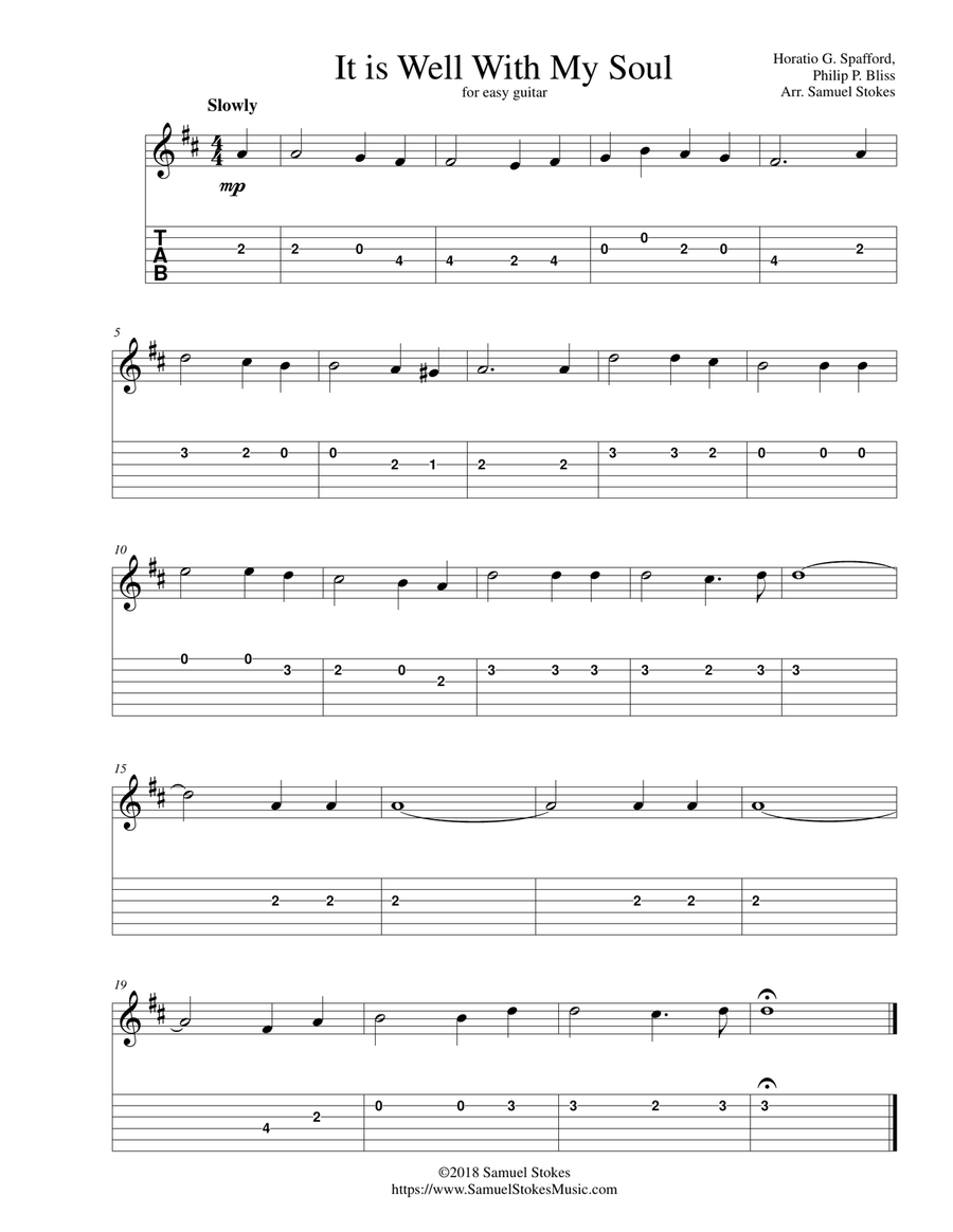 It is Well With My Soul - for easy guitar with TAB Guitar Tablature scores gallery preview page 1