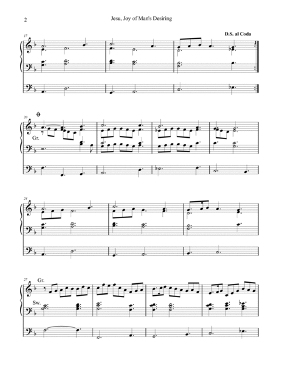 Jesu, Joy of Man's Desiring, organ work by J.S. Bach, arranged by Phil Lehenbauer Organ Solo scores gallery preview page 3