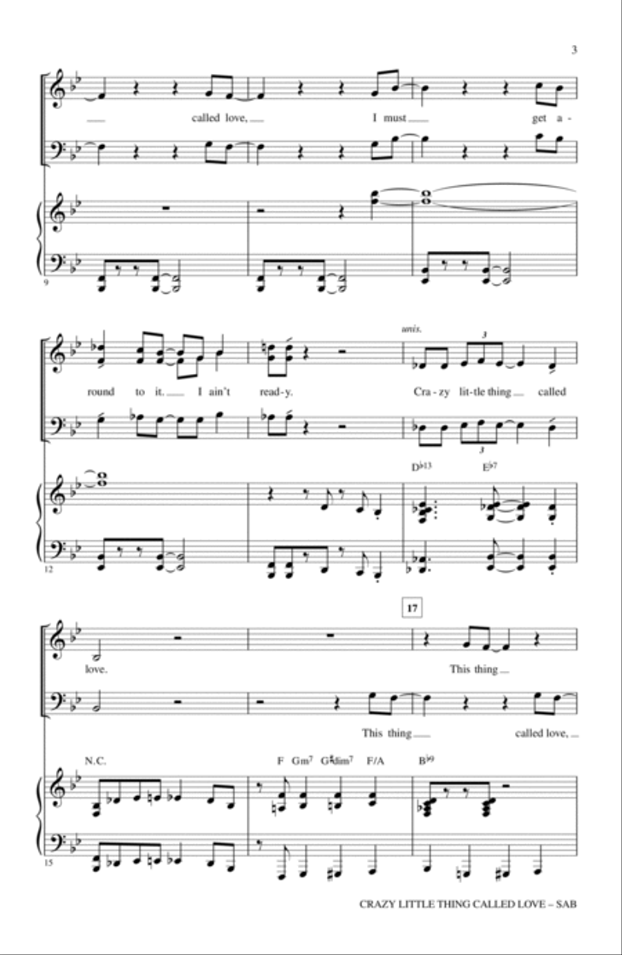 Crazy Little Thing Called Love (arr. Kirby Shaw) 3-Part scores gallery preview page 2