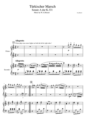 "Turkish March K.331" Piano 4hands, Easy / Teacher and Student ver. (score)