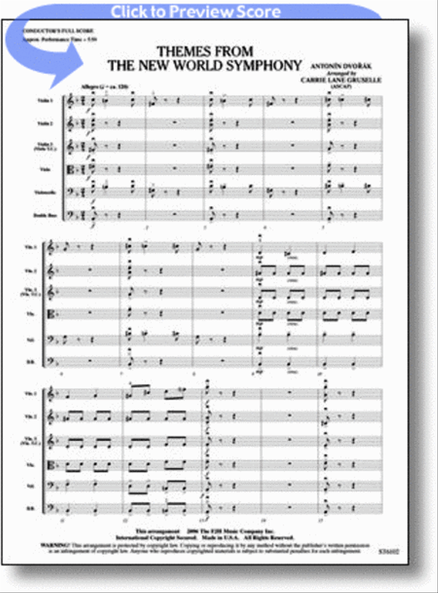 Themes from the New World Symphony by Antonin Dvorak String Orchestra - Sheet Music
