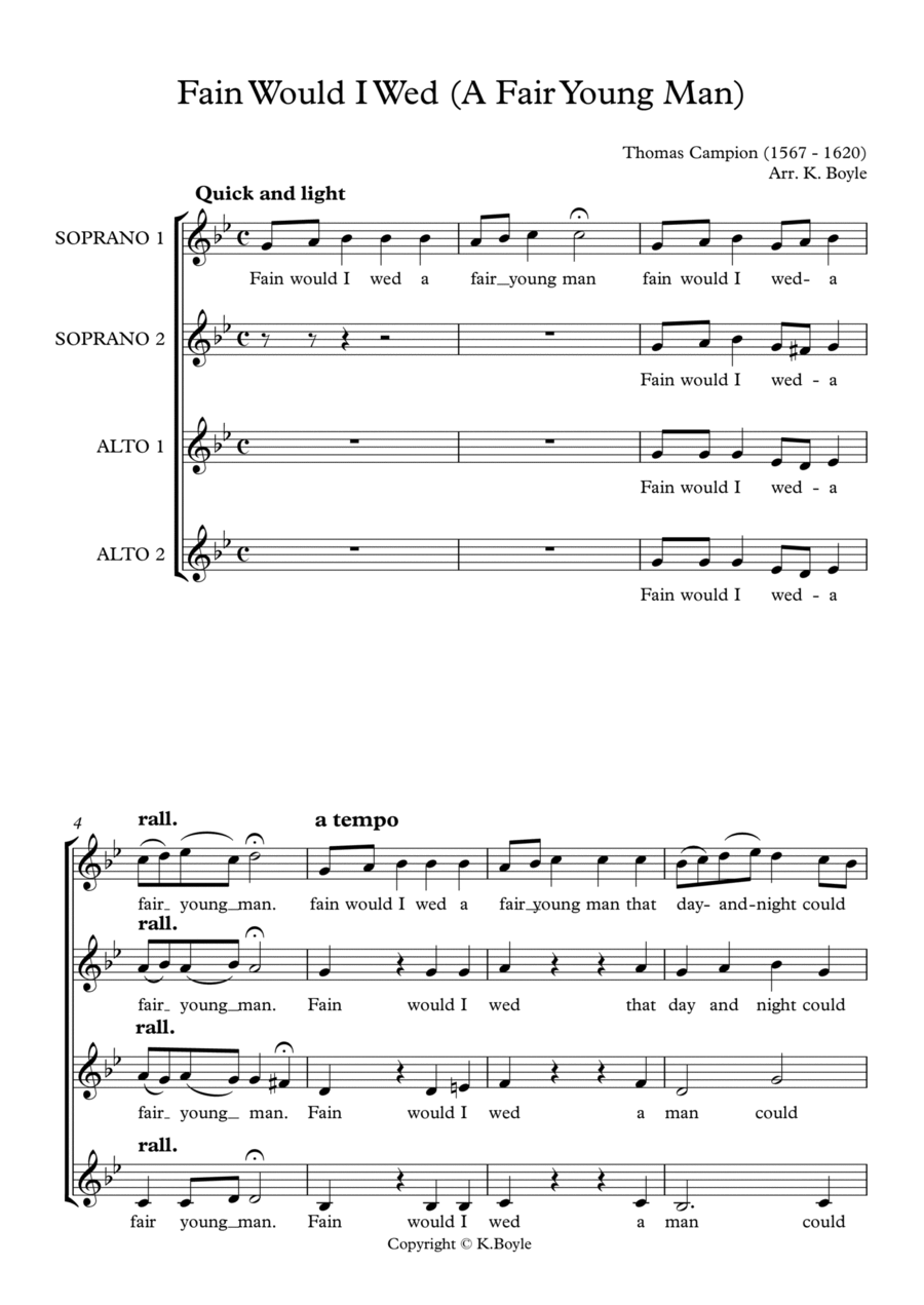 Fain Would I Wed (SSAA) Fain Would I Wed (SSAA) SSAA scores gallery preview page 1