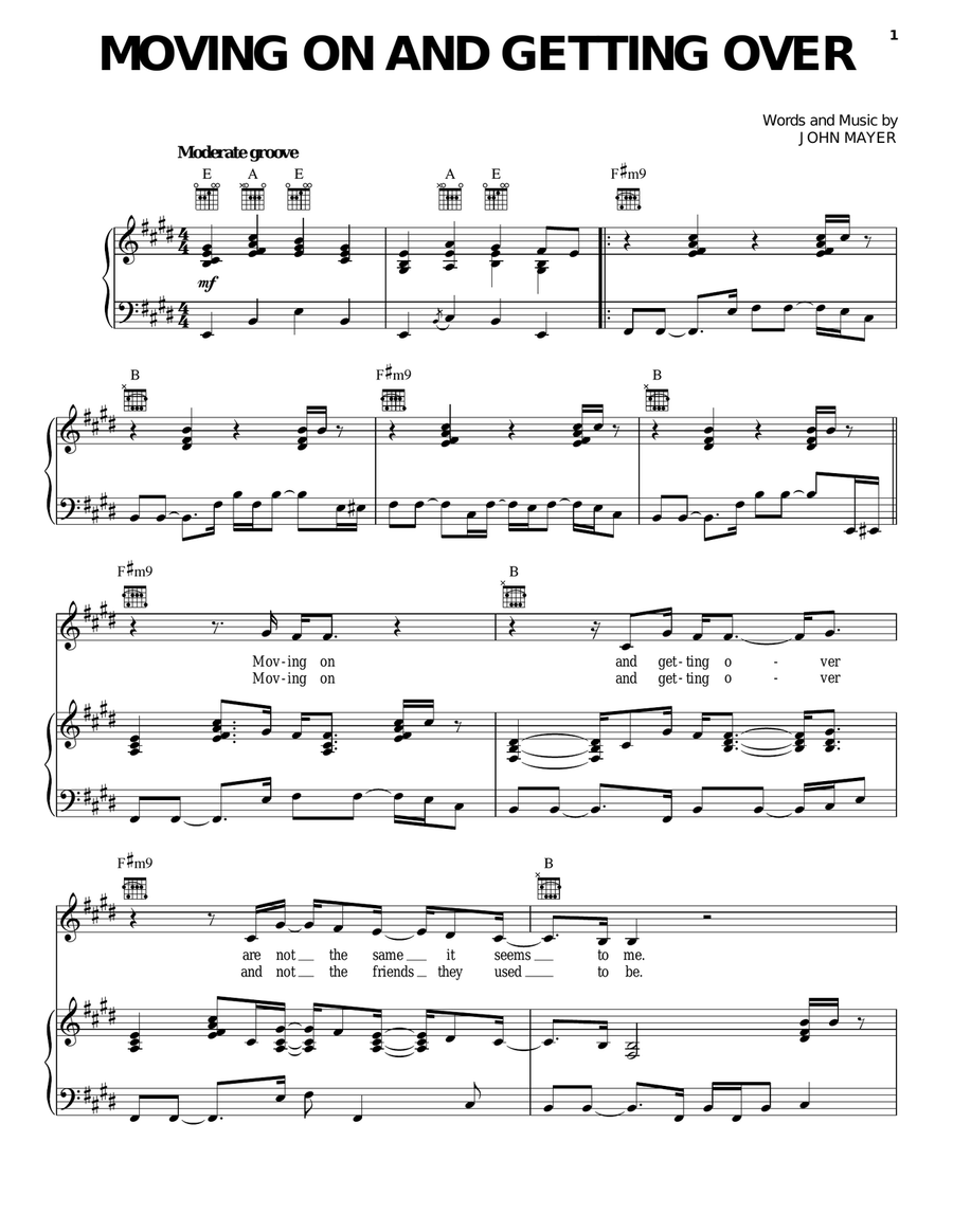 Moving On And Getting Over Piano, Vocal, Guitar scores gallery preview page 1