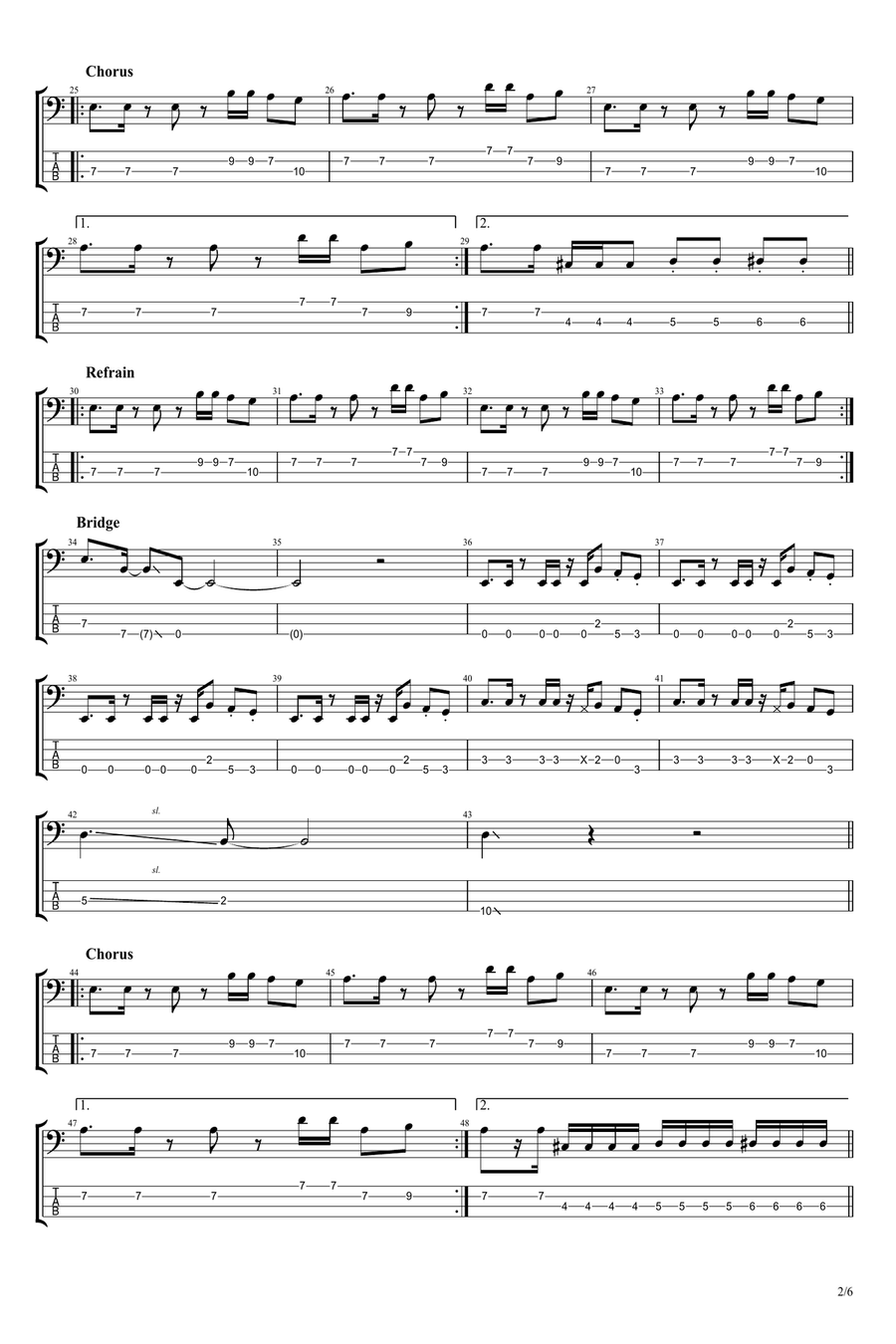 (Da Le) Yaleo Bass Guitar Tablature scores gallery preview page 2