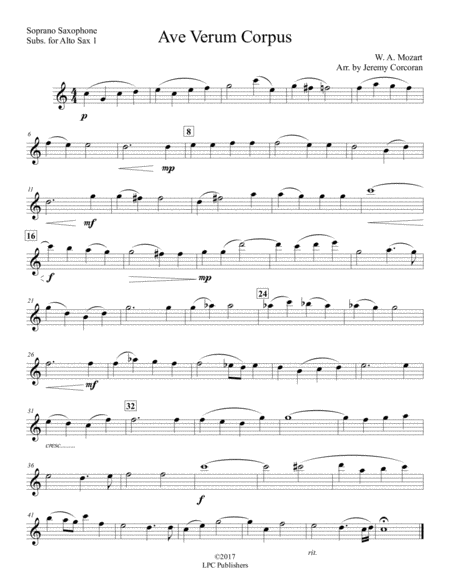 Ave Verum Corpus for Saxophone Quartet (SATB or AATB) image number null