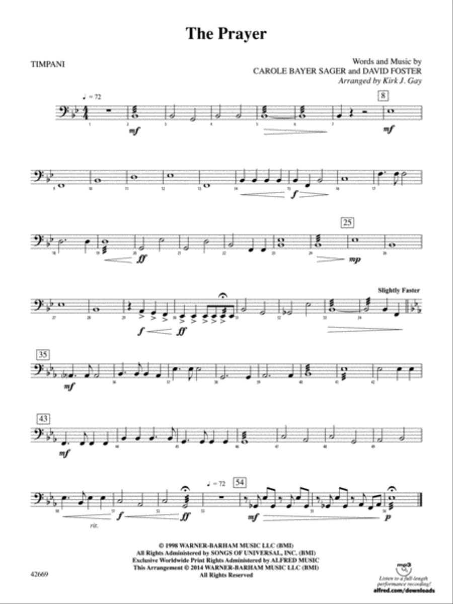 The Prayer: Timpani Percussion Ensemble scores gallery preview page 1