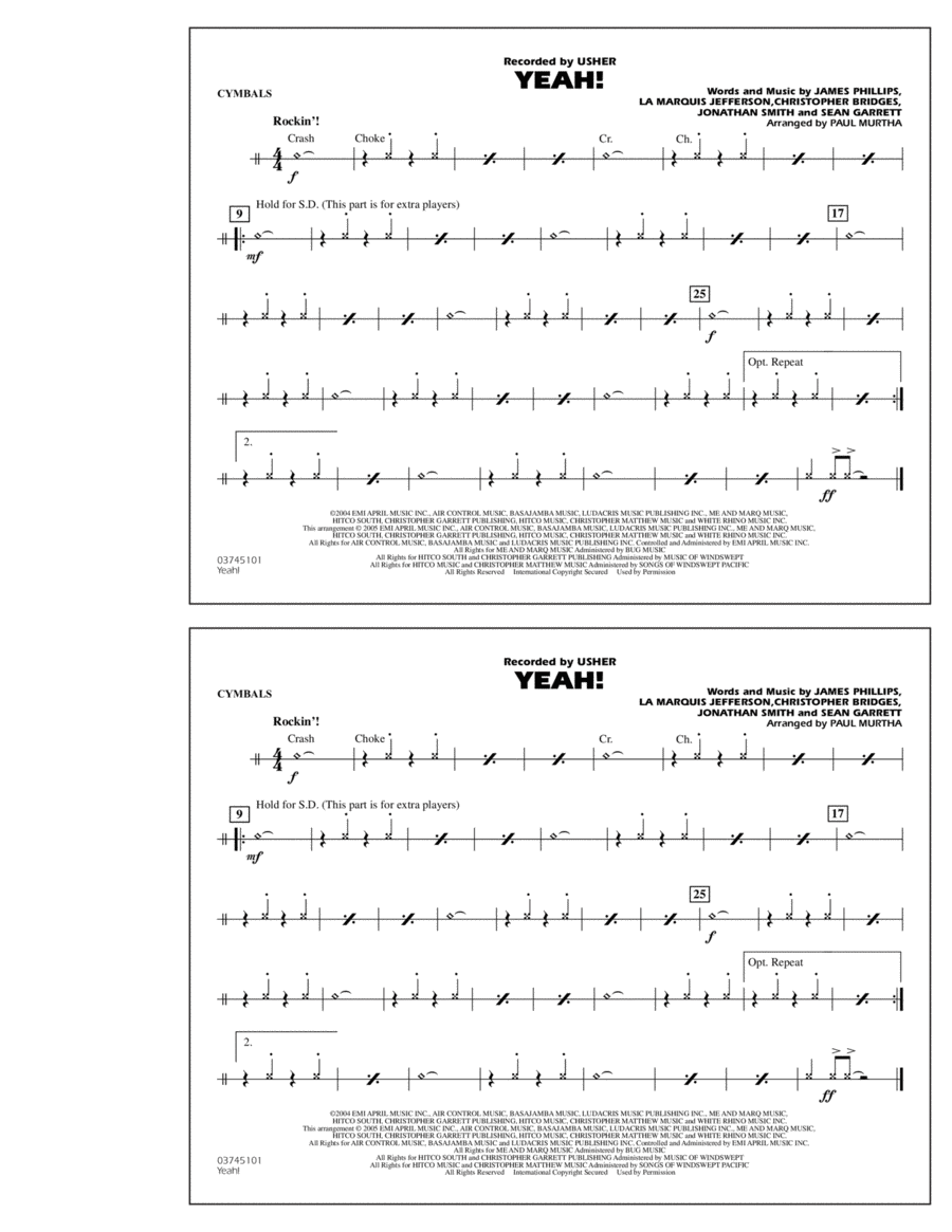 Yeah! - Cymbals Marching Band scores gallery preview page 1