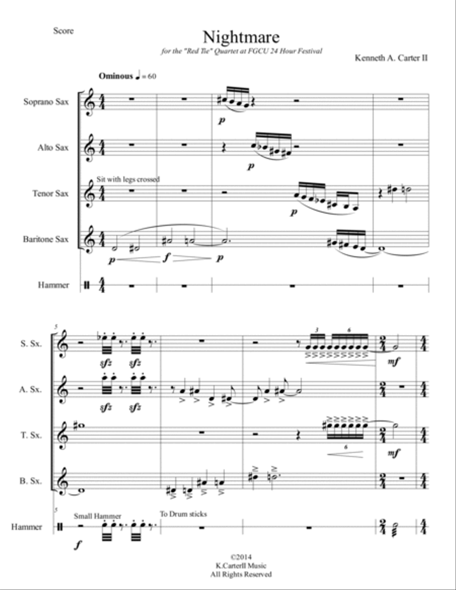 Nightmare for Saxophone Quartet and Percussion Woodwind Quartet scores gallery preview page 3