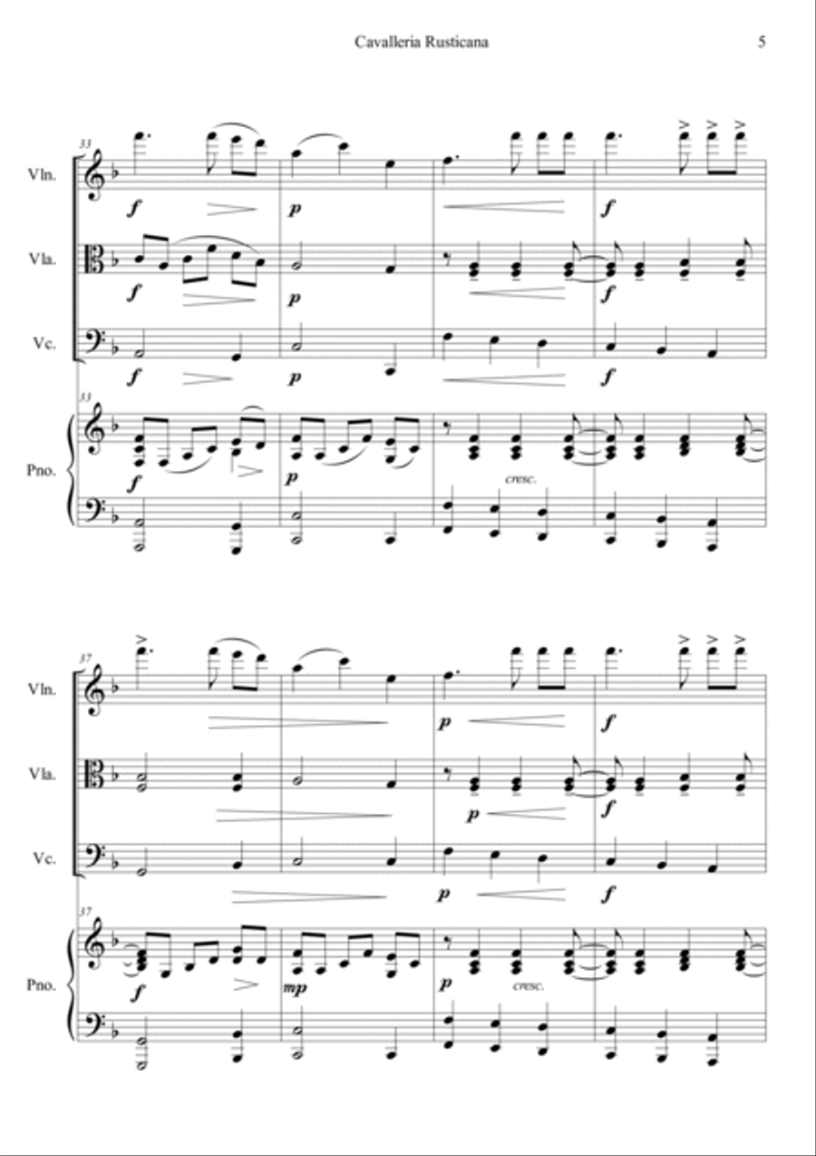 Cavalleria Rusticana Cavalleria Rusticana Piano Quartet scores gallery preview page 5