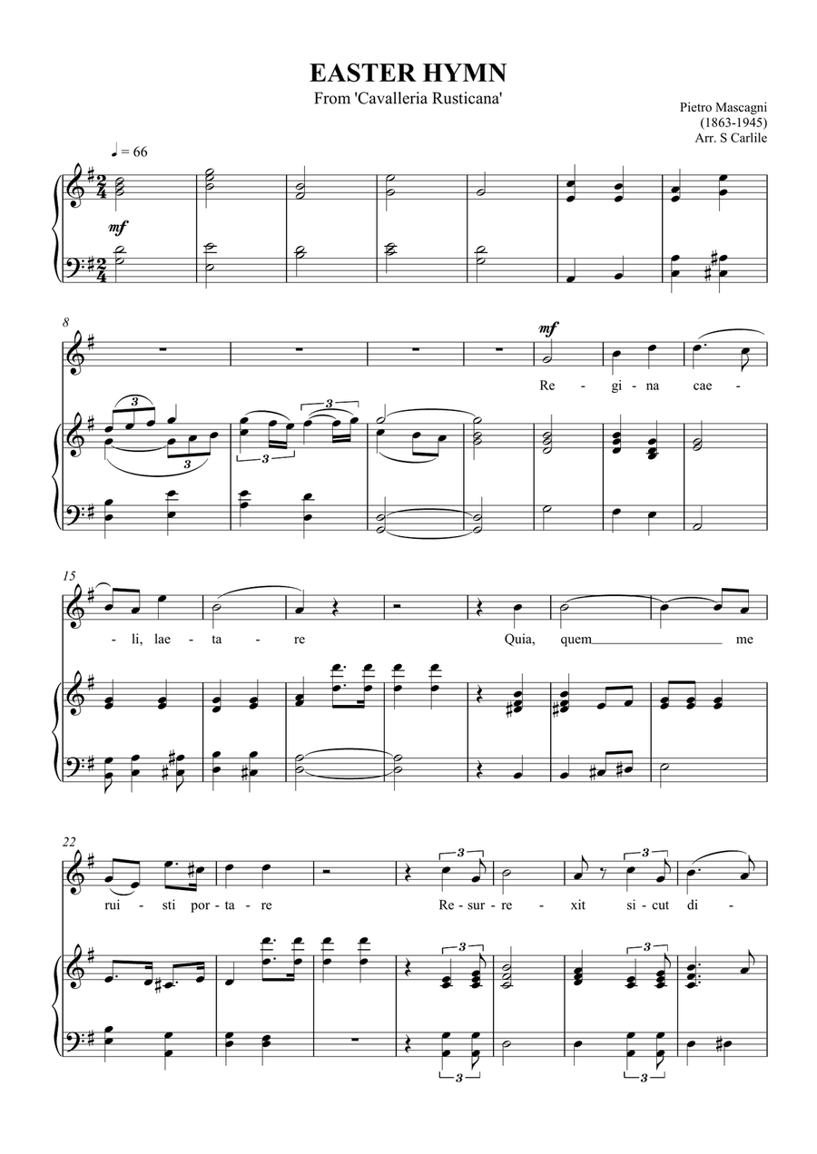 Easter Hymn (from Cavalleria Rusticana) - Soprano Piano, Vocal scores gallery preview page 1