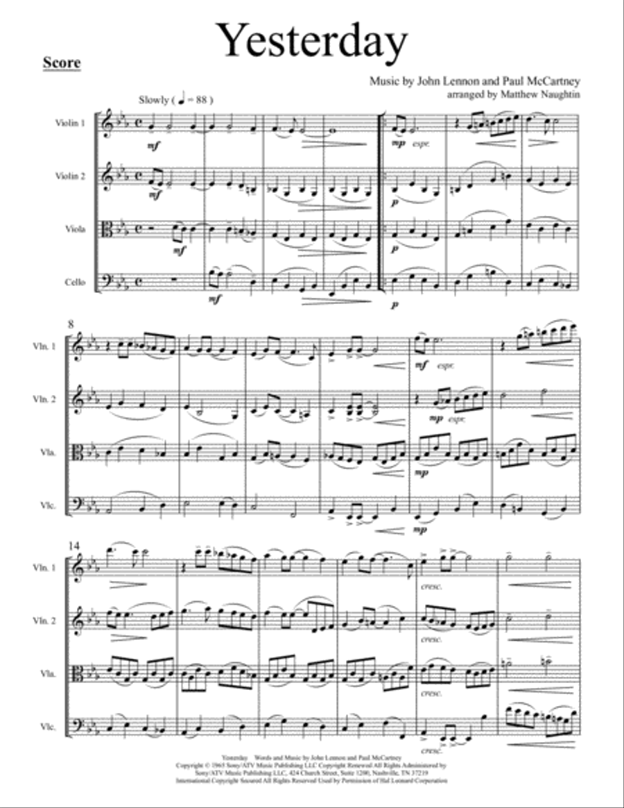Yesterday String Quartet scores gallery preview page 2