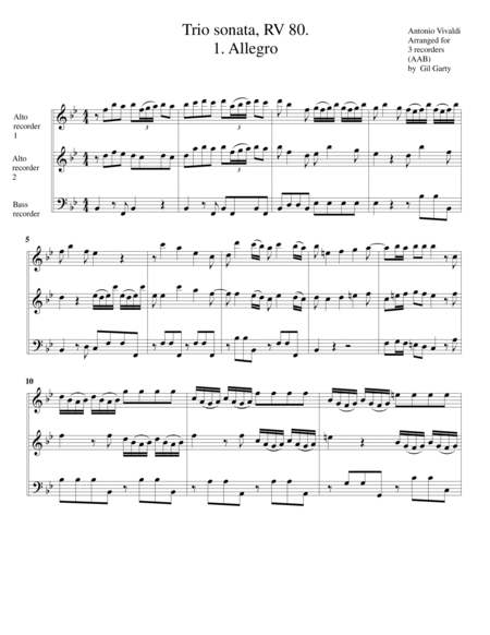 Trio sonata RV 80 (Arrangement for 3 recorders (AAB))