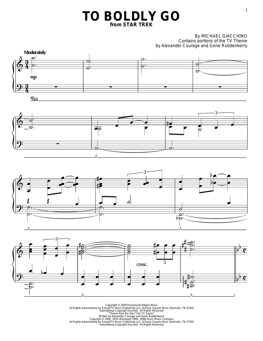 To Boldly Go To Boldly Go Piano Solo scores gallery preview page 1