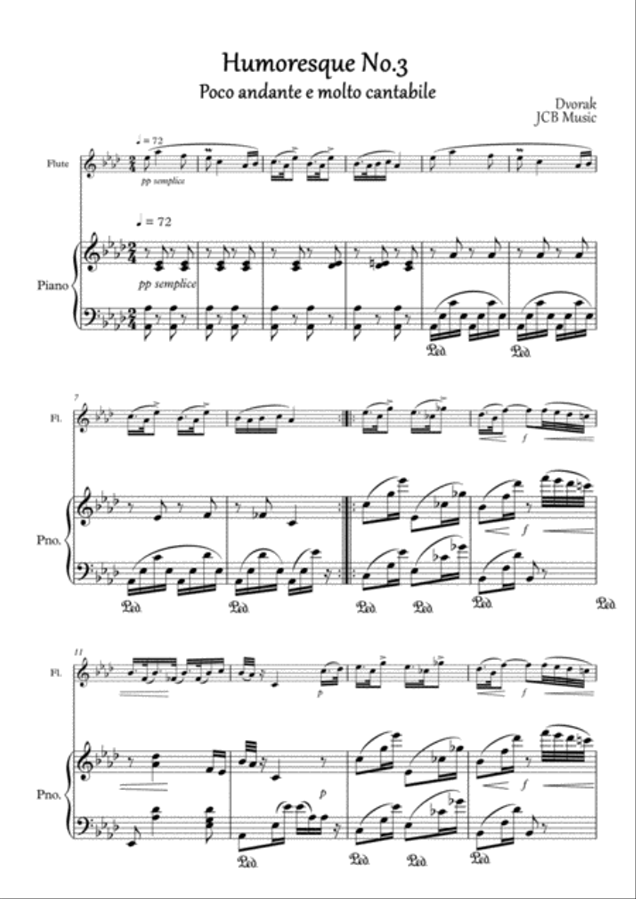 Humoresque No.3, A.Dvorak (flute and piano) Flute Solo scores gallery preview page 1