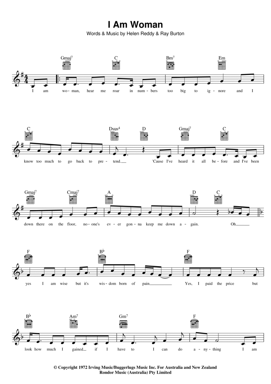 I Am Woman I Am Woman Piano scores gallery preview page 1