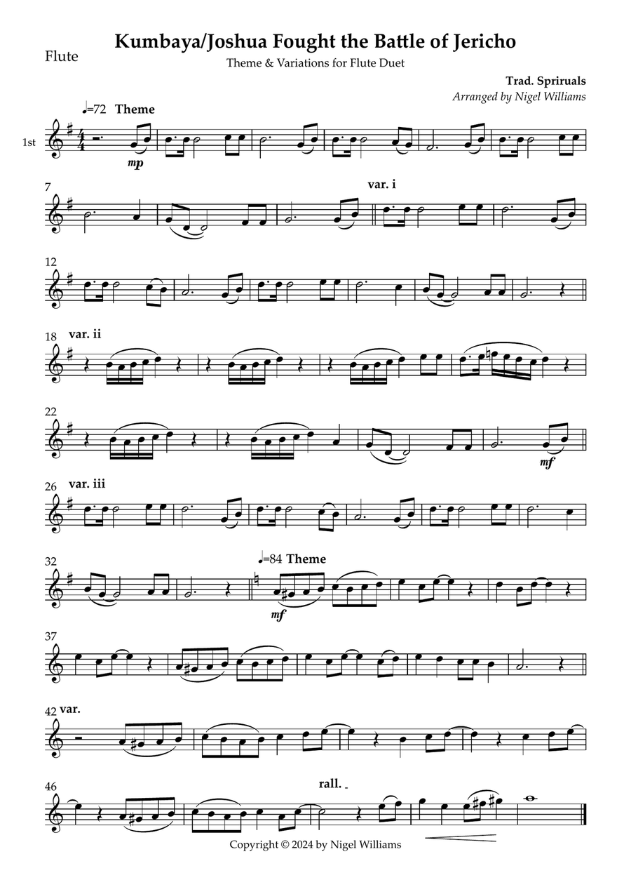 Kumbaya/Joshua Fought the Battle of Jericho Flute Duet scores gallery preview page 1
