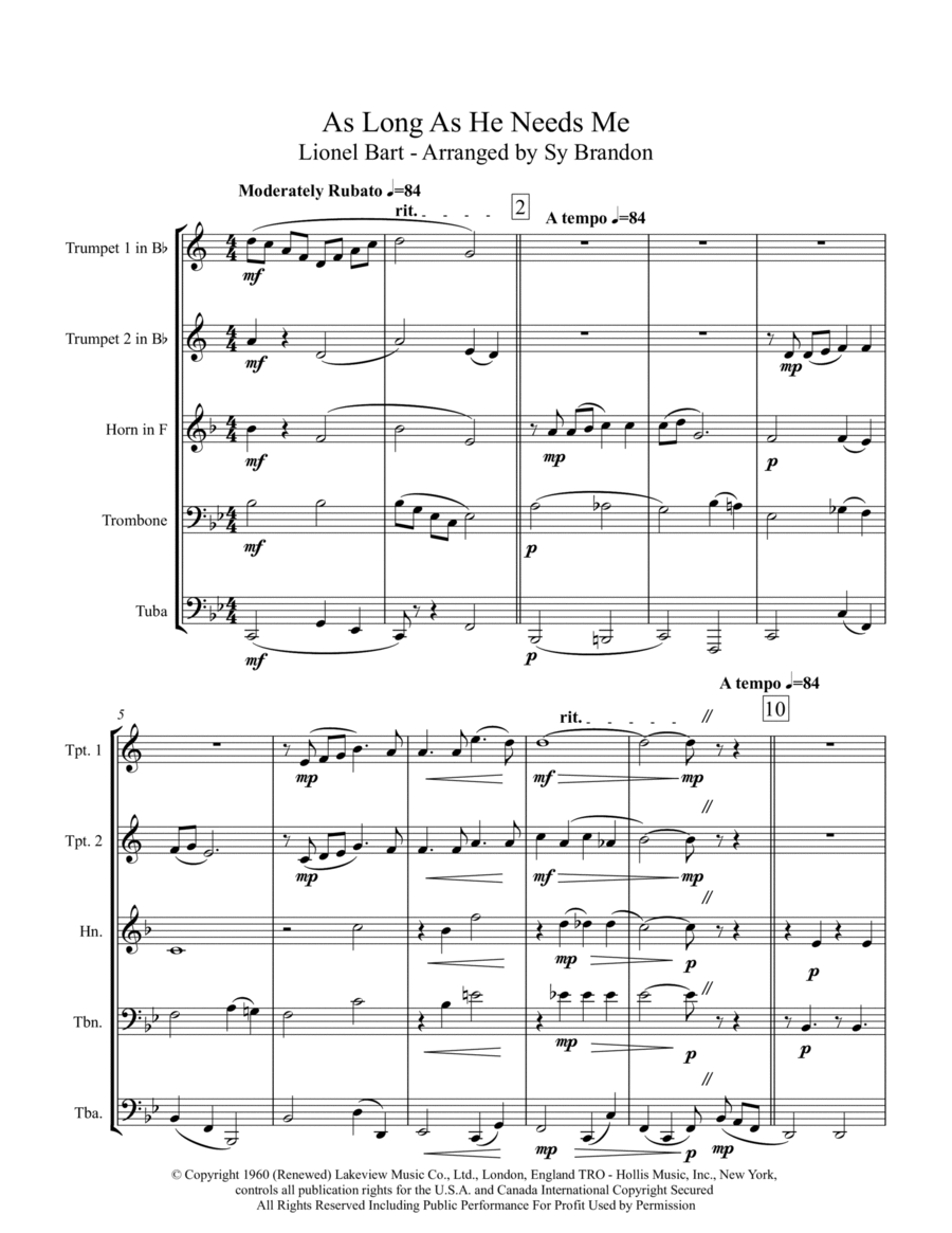 As Long As He Needs Me School and Community scores gallery preview page 1