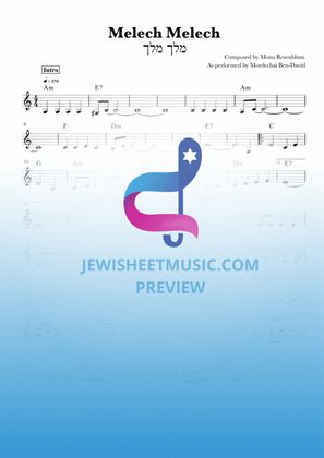 Book cover for Melech Melech. Lead Sheet with chords
