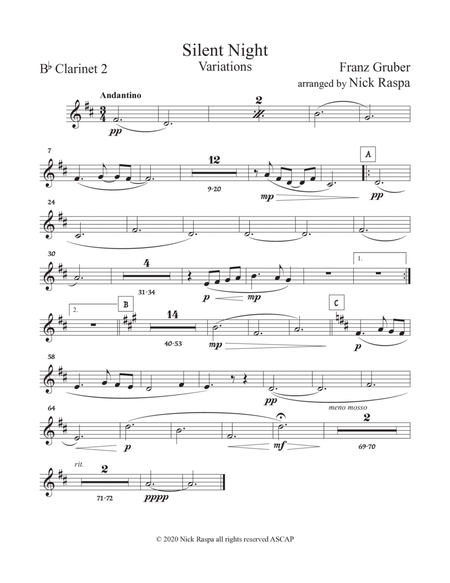 Silent Night - Variations (full orchestra) Clarinet in B Flat 2 part