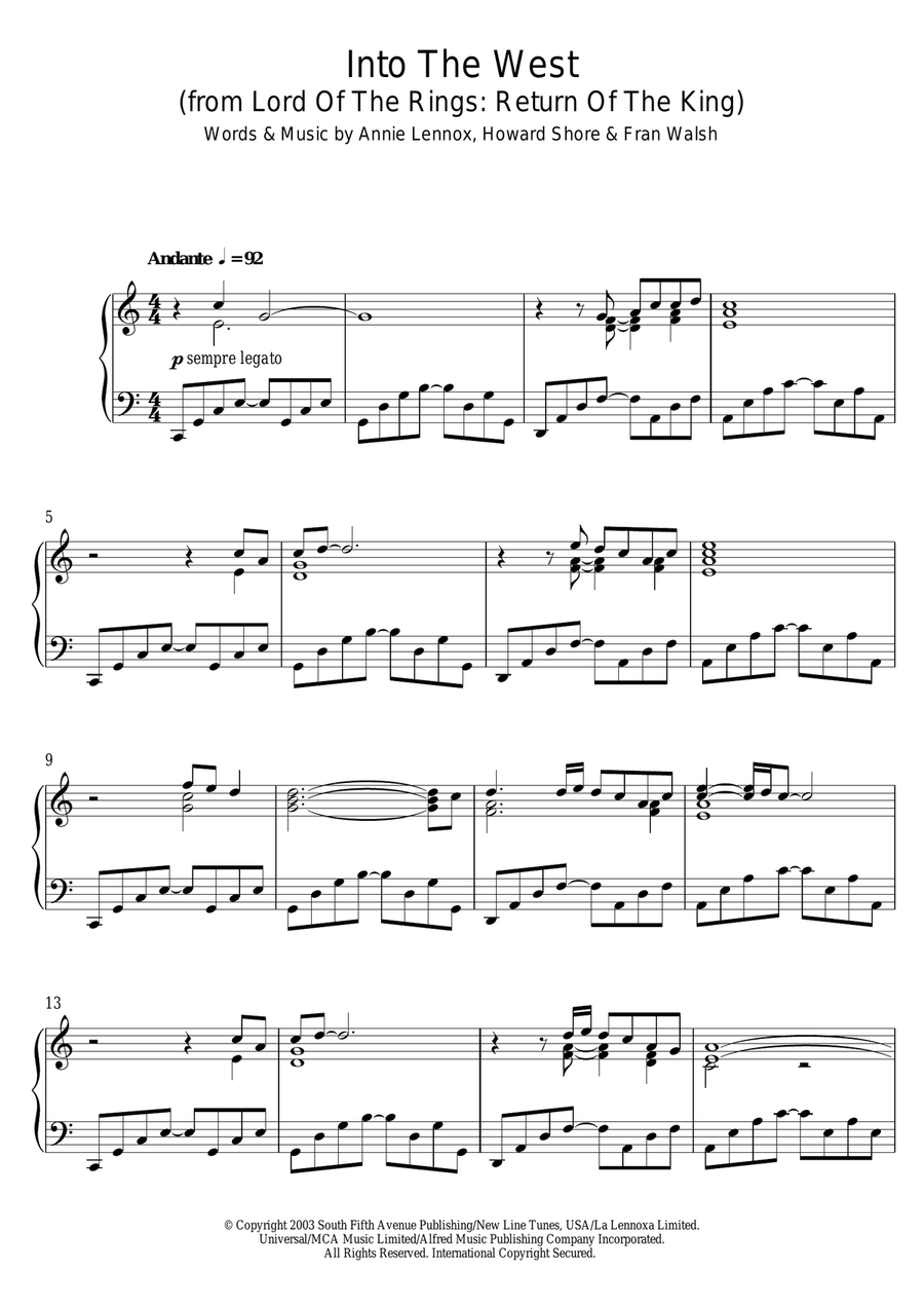 Into The West (from The Lord Of The Rings: The Return Of The King) Piano Solo scores gallery preview page 1