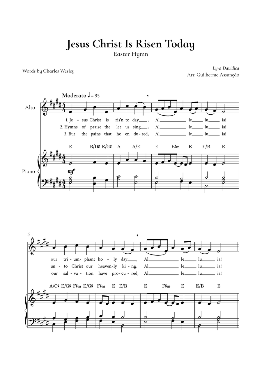 Jesus Christ is Risen Today (Alto, Piano) - in E Major