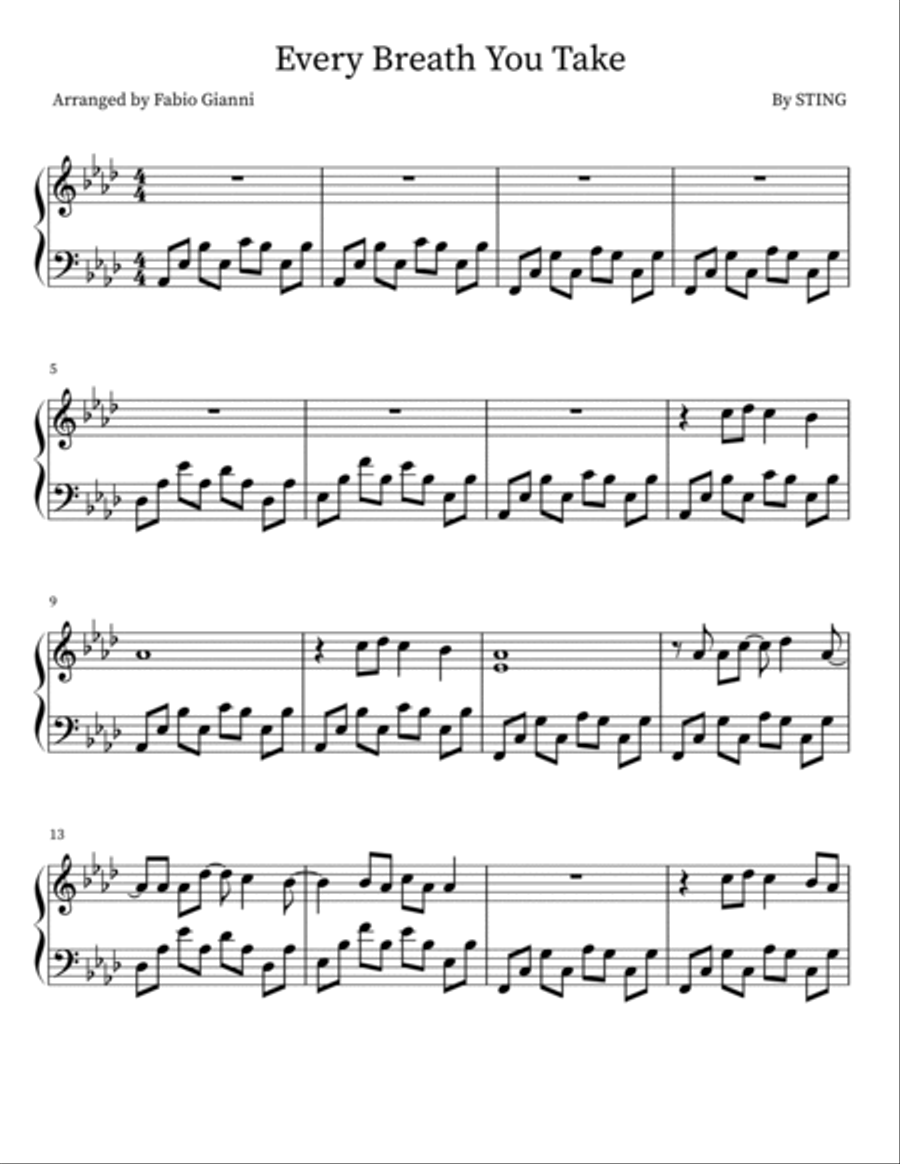 Every Breath You Take Piano Solo scores gallery preview page 2