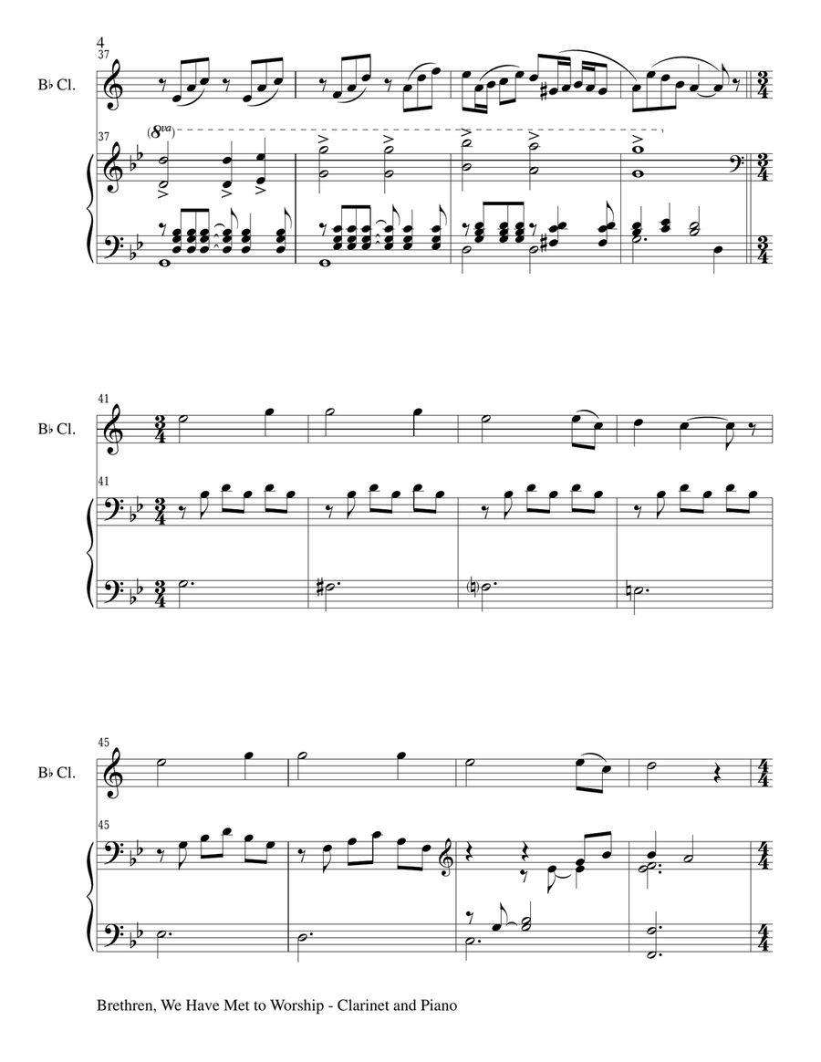 BRETHREN, WE HAVE MET TO WORSHIP (Duet – Bb Clarinet and Piano/Score and Parts) B-Flat Clarinet scores gallery preview page 4